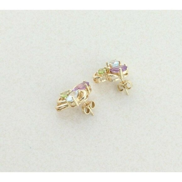14k Yellow Gold Natural Amethyst, Topaz and Peridot Earrings Stud Post Earrings - Picture 8 of 8
